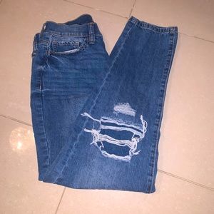 SO || High Rise Curvy Mom Distressed Blue Jeans
